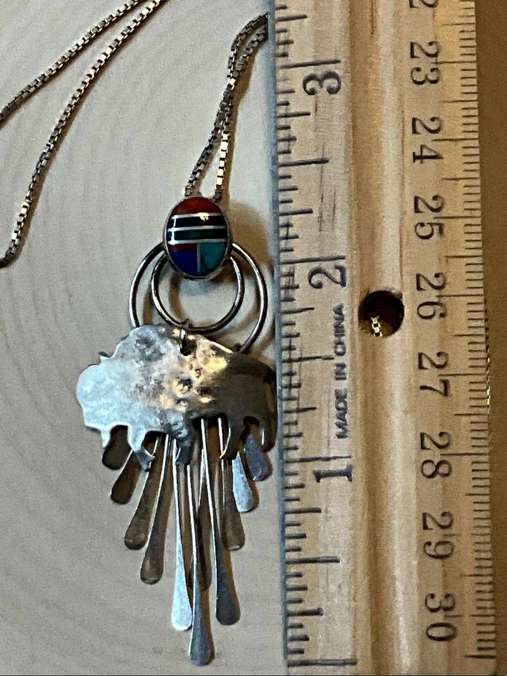 Sterling Silver Buffalo Pendant Necklace with Multicolor Inlay - Picture 14 of 14